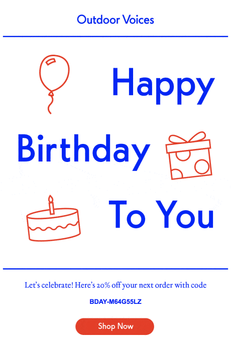 Outfoor voice birthday email