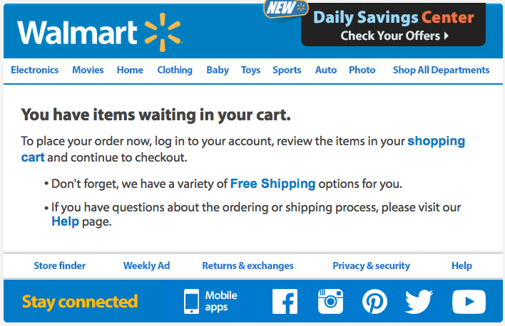 walmart abandoned cart email strategy