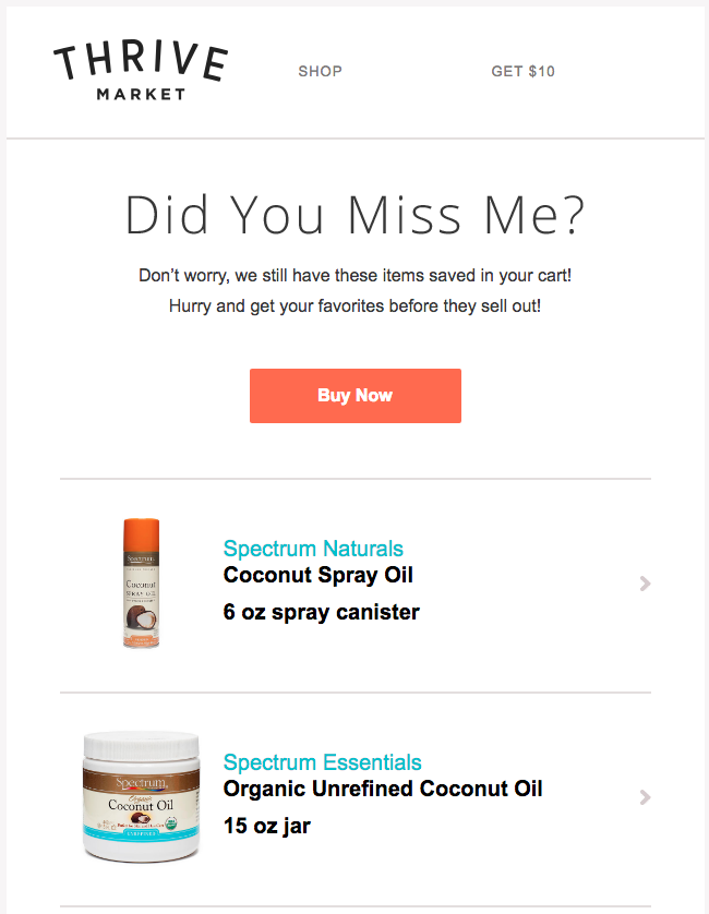 thrive market cart abandonment emails