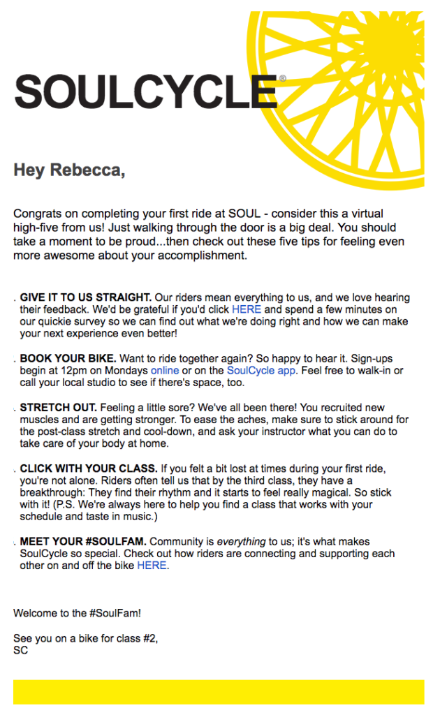 Soulcycle email personalization