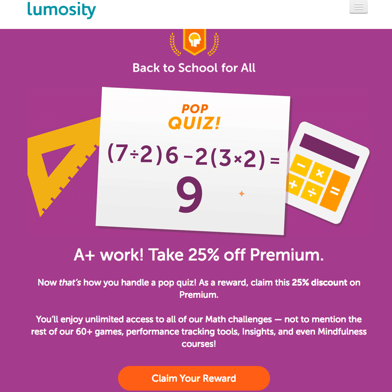 Lumosity back-to-school sales emails