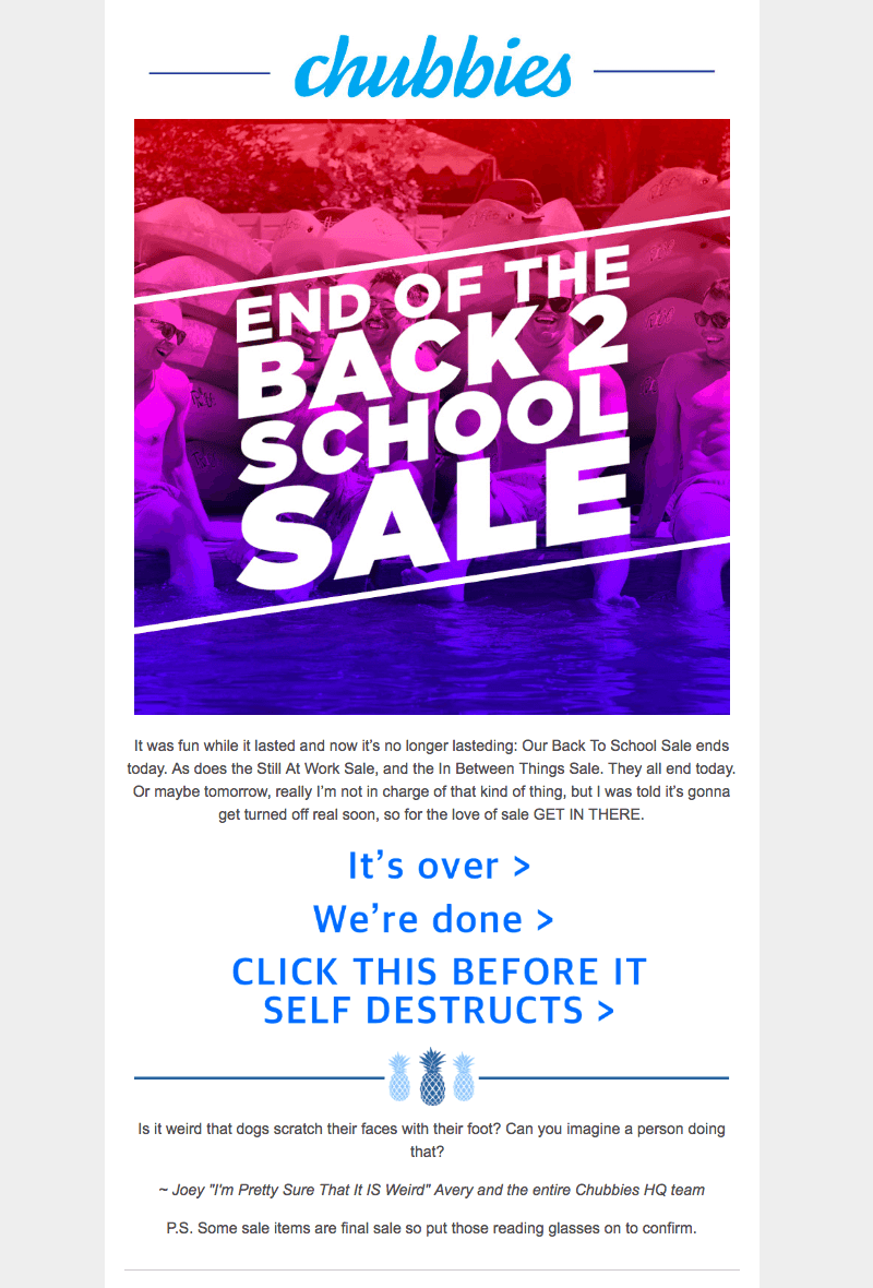 Chubbies back-to-school sales emails