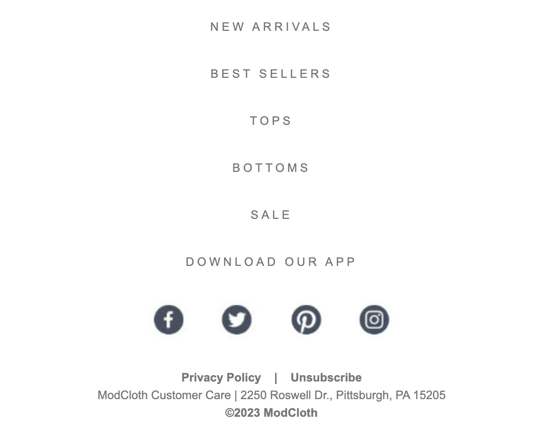 ModCloth email Footer 