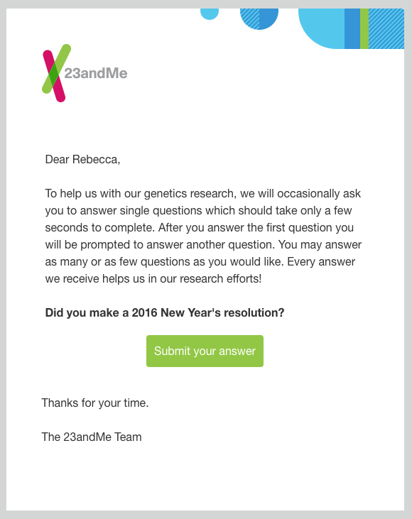 23andMe survey invitation emails