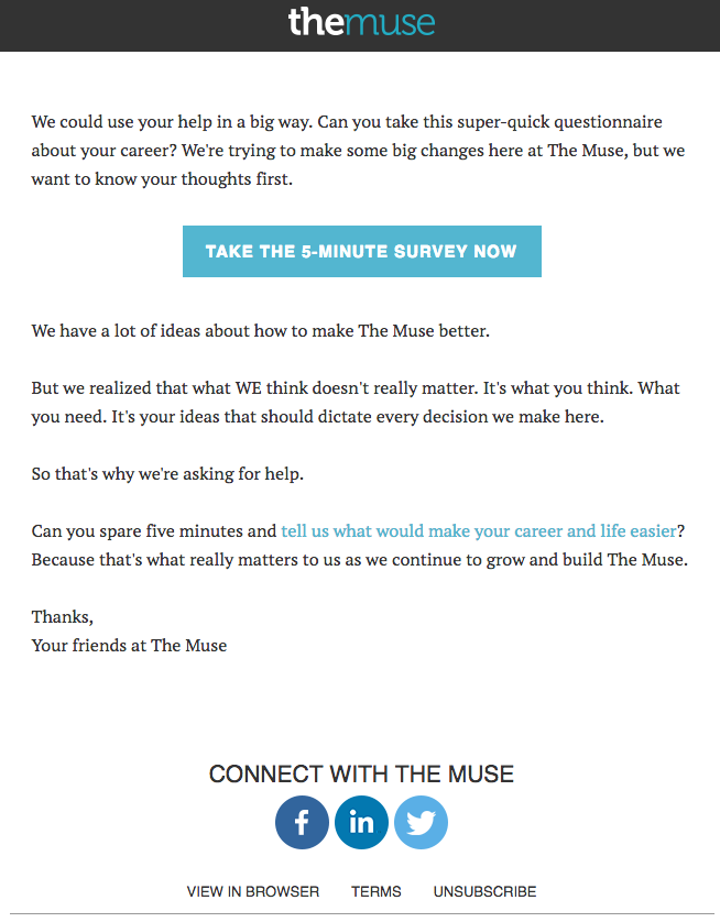 The Muse survey invitation emails