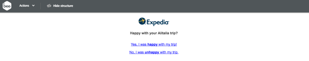 BEE tool Expedia one-question survey email