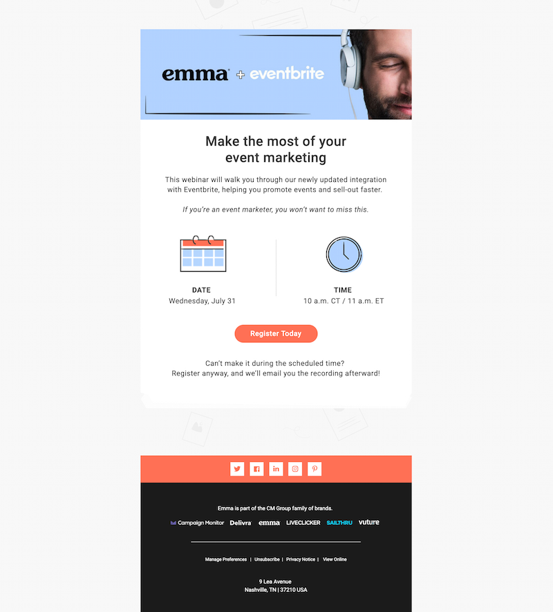 event email marketing example for webinar from Emma
