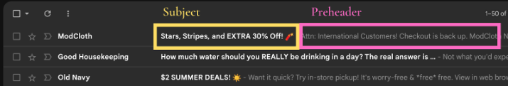 optimized subject line and preheader