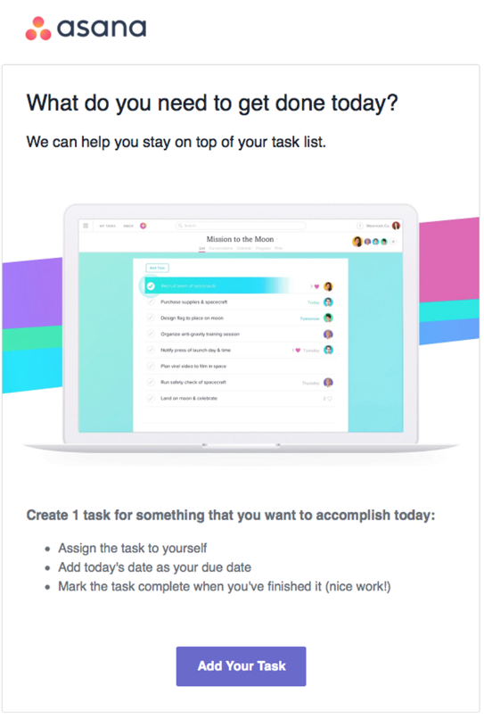 Asana Saas welcome email example 