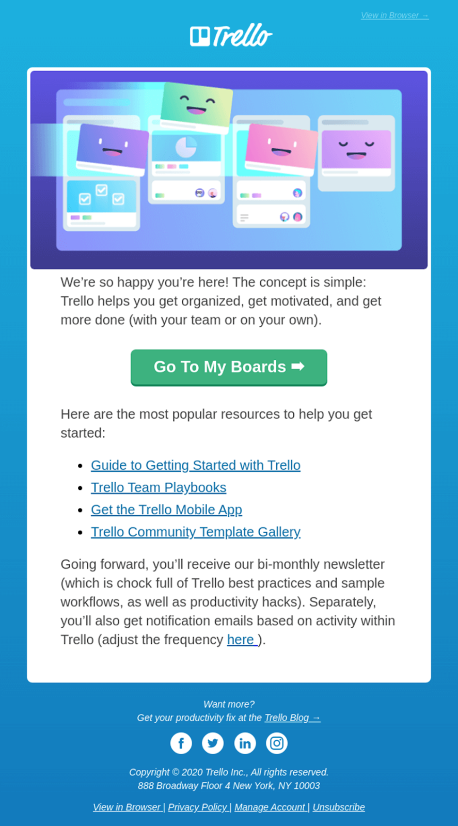 Trello email saas welcome template