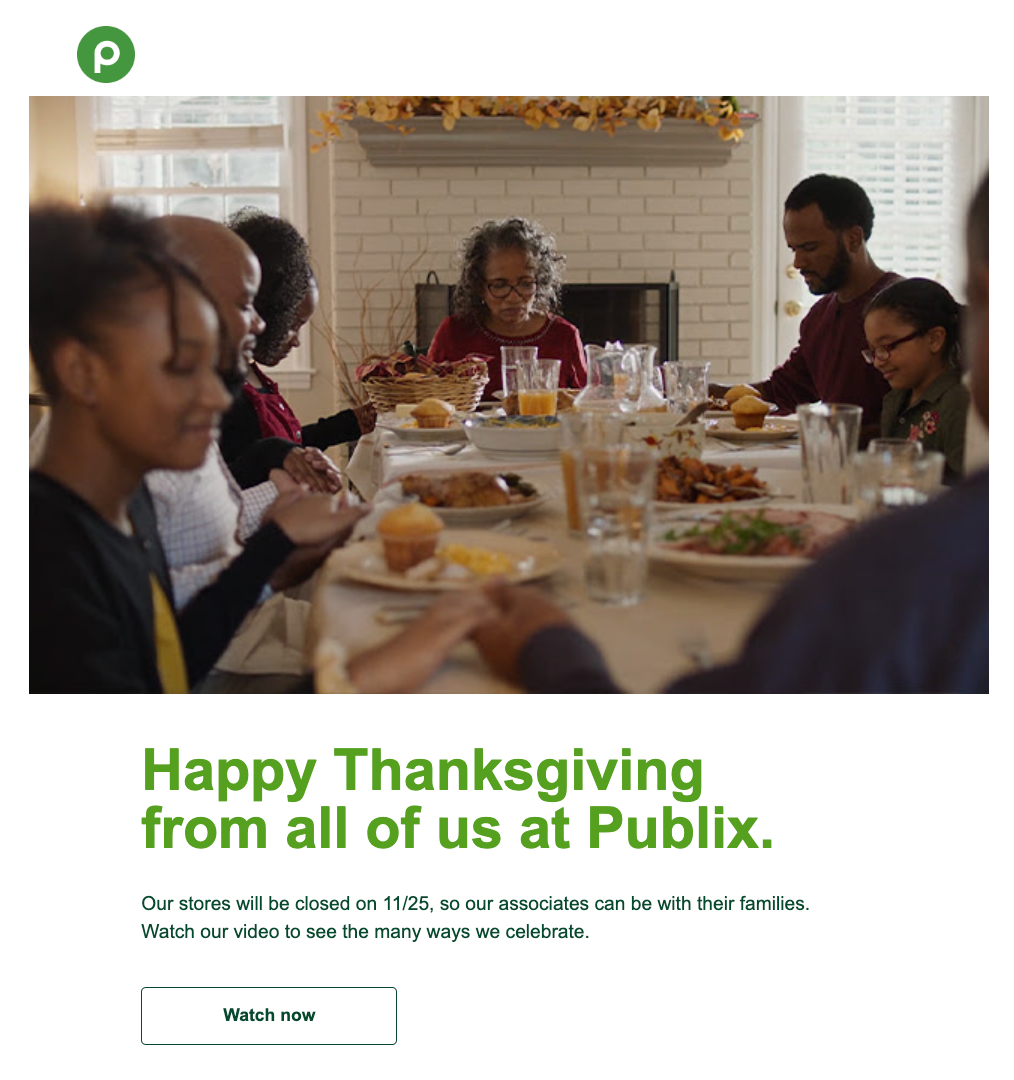 Publix Thanksgiving email campaigns