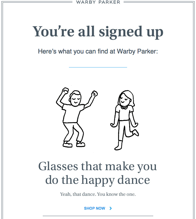 Warby parker welcome email examples