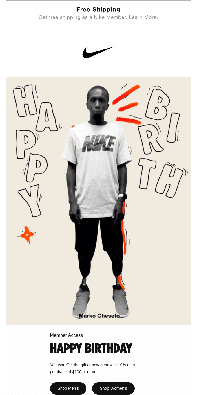 nike birthday email example