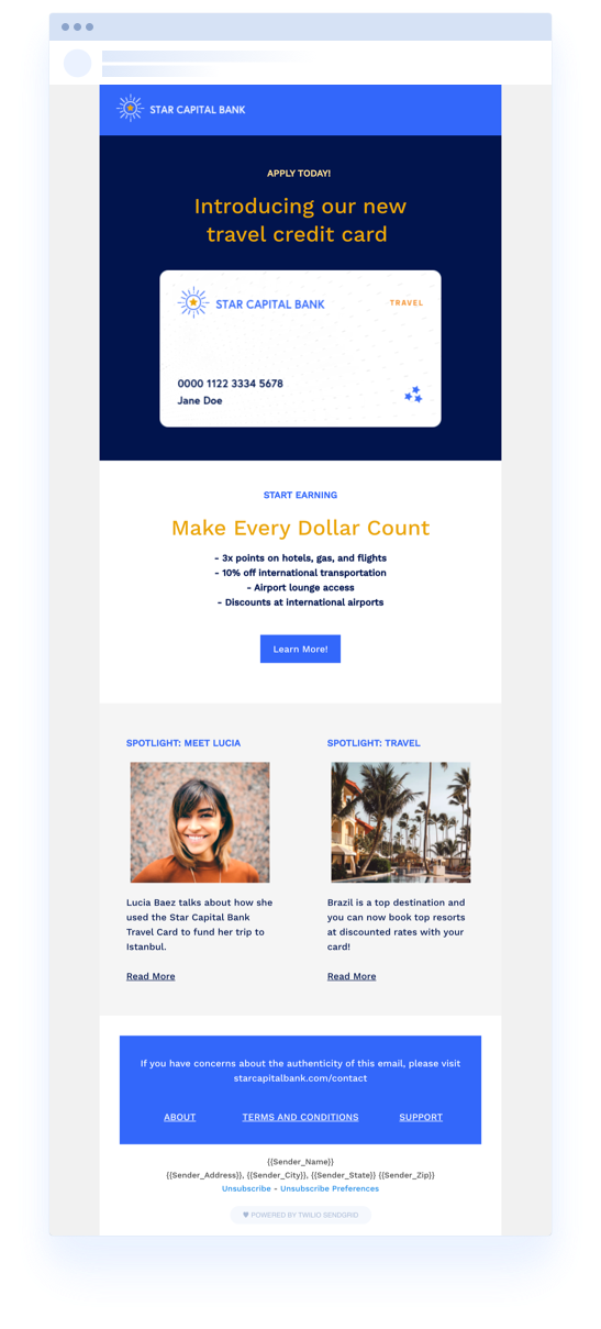 star capital bank new travel credit card company newsletter example 